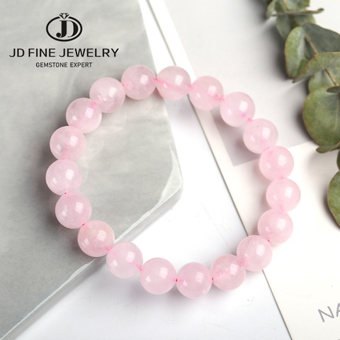 JD-pulsera de cuarzo rosa Natural para mujer, brazalete de piedra Natural lisa, joyería fina elástica, cuentas, regalo hecho a mano, Lolita ► Foto 1/6