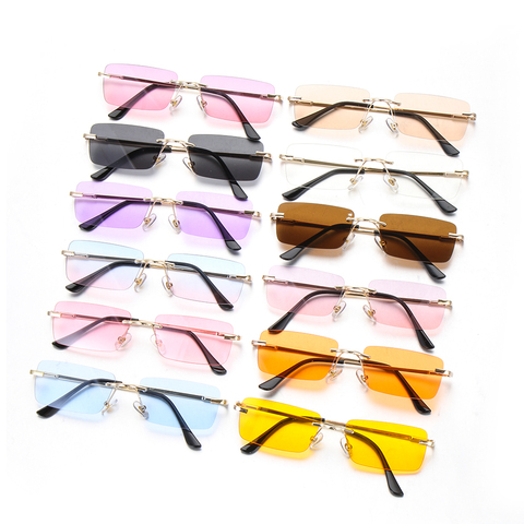 Gafas de sol sin montura rectangulares a la moda diseño de lujo para mujer gafas con degradado Retro Unisex UV400 accesorios de ropa de calle ► Foto 1/6