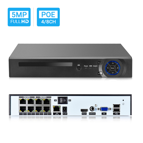 Hamrotte-sistema de seguridad CCTV NVR, 8 canales, NVR POE, 4 x 5MP/8x4MP, para IEEE802.3af, 48V, cámara IP POE, Xmeye, detección de movimiento, ONVIF, H.265 ► Foto 1/6