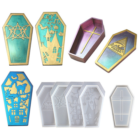DIY resina epoxi Cristal de molde Halloween ataúd caja de almacenamiento de caja de joyería de silicona molde de cristal ► Foto 1/6