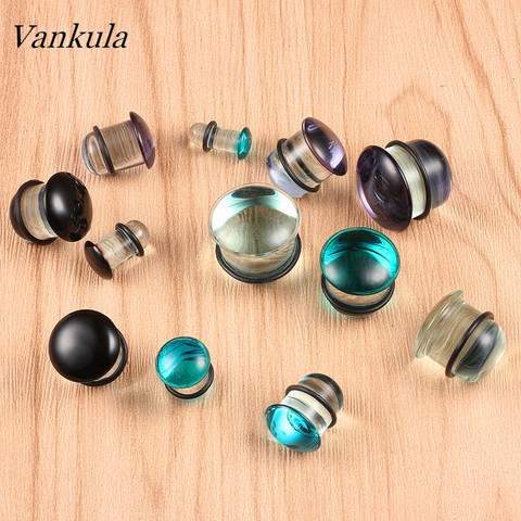 Vankula 2 uds oído expansor Piercing del cuerpo de joyería 1 par del oído de vidrio silla tapones túnel doble ensanchado de 6mm 8mm 10mm ► Foto 1/6