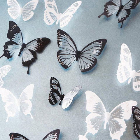 Lote de 18 unidades de mariposas de efecto 3d de cristal, hermosa pegatina para pared de mariposas para niños, pegatinas de pared de habitación, decoración del hogar en la pared ► Foto 1/6