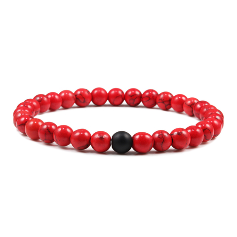 Pulsera de distancia de 6mm para hombre y mujer, brazalete fino con cuentas de piedras naturales rojas y negras, brazalete de equilibrio elástico, joyería de Yoga para hombre ► Foto 1/6