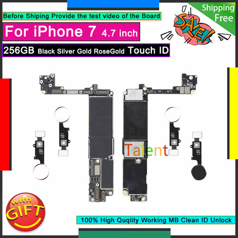 Placa base para IPhone 7, 256GB, negro, plata, oro rosa, botón de inicio de identificación táctil, desbloqueo, placa base Original, placa lógica probada ► Foto 1/6