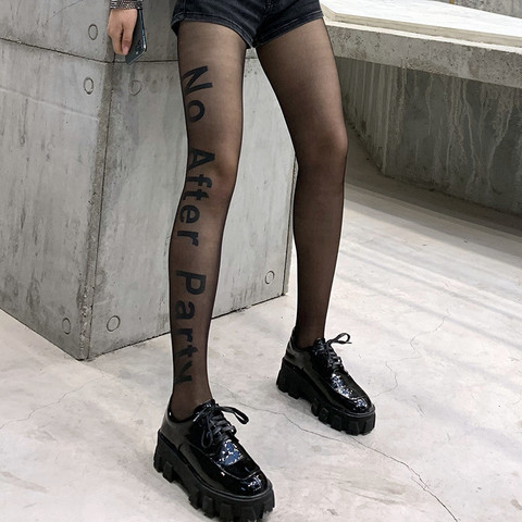 DOIAESKV-pantimedias para dama, medias con estampado de letras negras, calcetines para danza femenina, medias de malla con estampado de tatuaje ► Foto 1/6