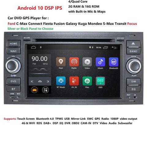 DSP IPS 2 din Android 10 Radio GPS de coche para Ford Mondeo Ford S-max Focus C-MAX Galaxy Fiesta de tránsito fusión conectar kuga reproductor de DVD ► Foto 1/6
