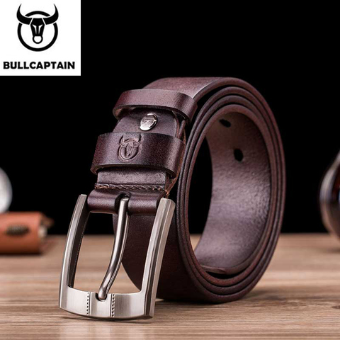 Bullcaptain-Cinturón de lujo con hebilla de pin para hombre, Cinturón liso de alta calidad sin procesar, estilo retro clásico ► Foto 1/6