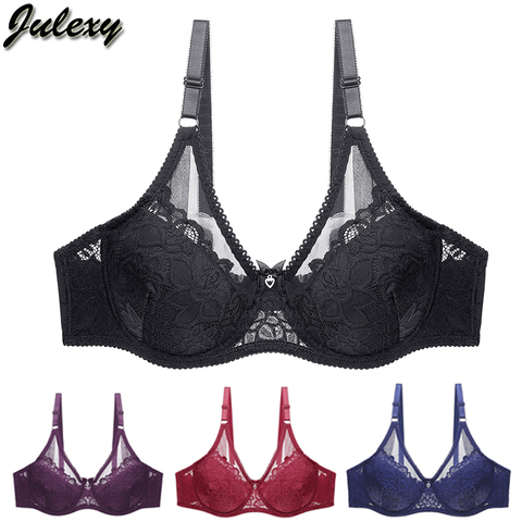 Julexy New 2022 plus size C D Cup women bra lace ultra-thin lace perspective solid intimates lingerie and underwear ► Foto 1/6