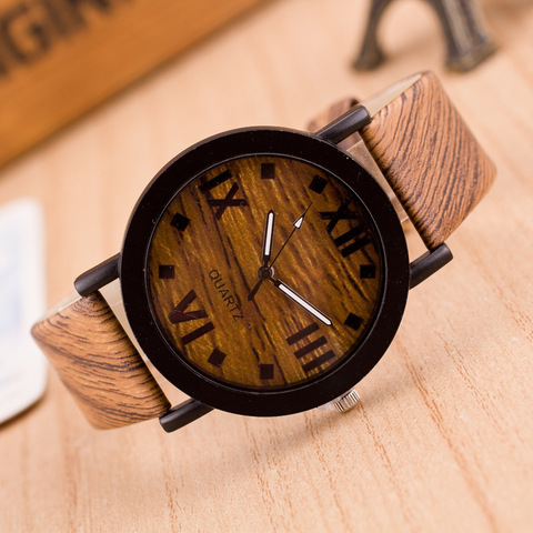 Relojes de madera para mujer, pulsera de cuarzo analógica con números romanos, banda de cuero PU, de lujo, a la moda, Masculino ► Foto 1/6