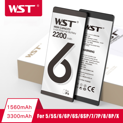 WST batería de teléfono de alta capacidad para iPhone 6 6s 7 8 Plus 5 5S X baterías de repuesto Bateria interna con Kits de herramientas completas ► Foto 1/6