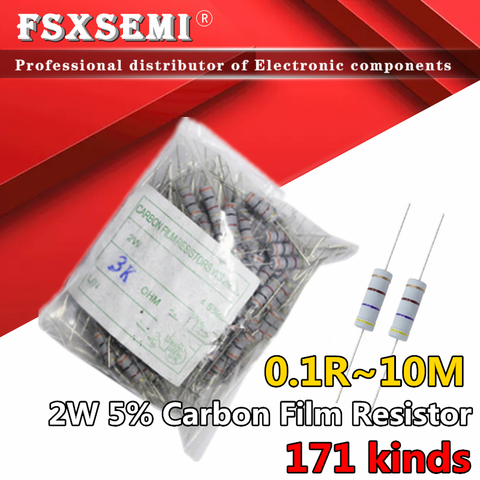 50 Uds 2W 5% resistencia de película de carbono 0.1R ~ 10M 1 2.2R 10R 22R 47R 51R 100R 150R 470R 1K 4,7 K 10K 47K 1 2,2 10 22 47 51 100 de 150 a 470 ► Foto 1/6