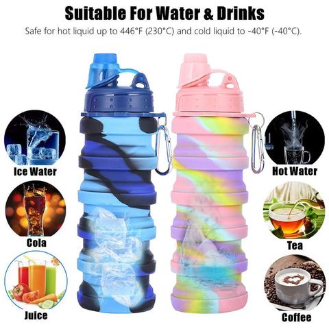 Botella de agua plegable de silicona reutilizable, sin BPA, 500ml ► Foto 1/6