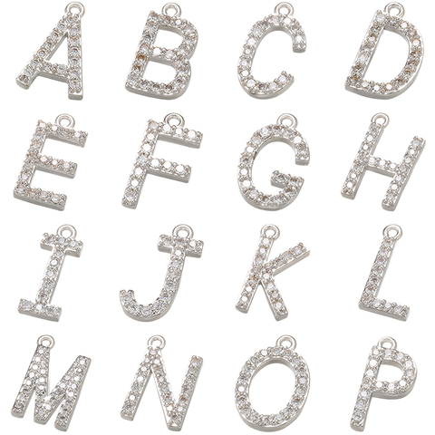 ZHUKOU-Colgante con letras de cristal para mujer, 7x8mm, 26 colores plateados, collar, pendientes, accesorios de joyería, modelo: VD594 ► Foto 1/6