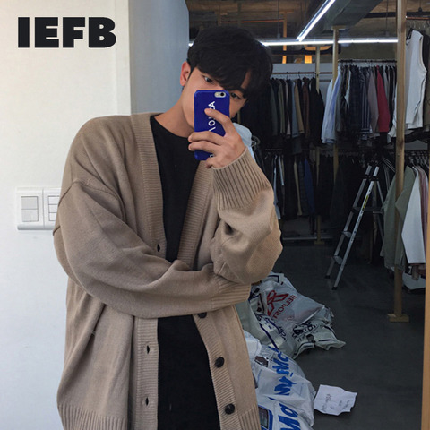 IEFB-suéter tejido suelto con cuello en V para hombre, cárdigan de punto de un solo pecho, Color sólido, novedad de primavera y otoño de 2022, 9Y3266 ► Foto 1/6