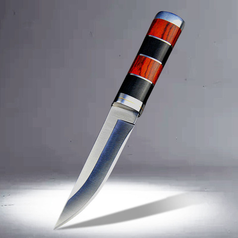 Cuchillo de madera con mango de espejo, pequeño cuchillo recto colorido para pesca, cuchillo de fruta afilado para el hogar ► Foto 1/6