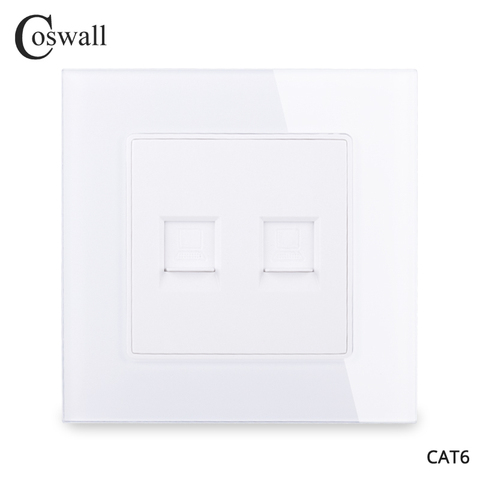 Coswall-Panel de cristal doble RJ45, Conector de Internet de 8 núcleos CAT6E, salida de PC, toma de datos de pared ► Foto 1/5