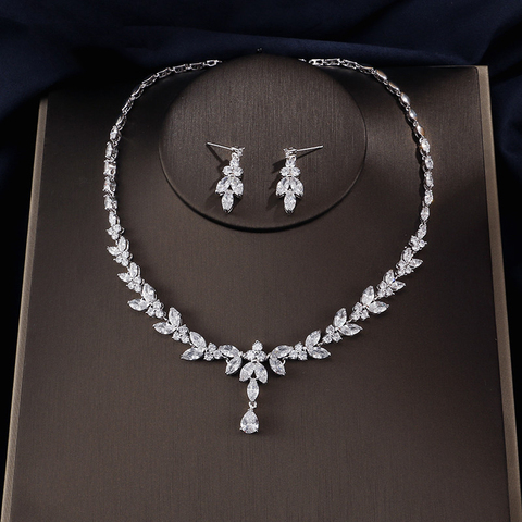 Conjunto de joyas de plata de ley 925 para mujer, aretes, collar, colgante, regalo de Navidad J4805 ► Foto 1/3