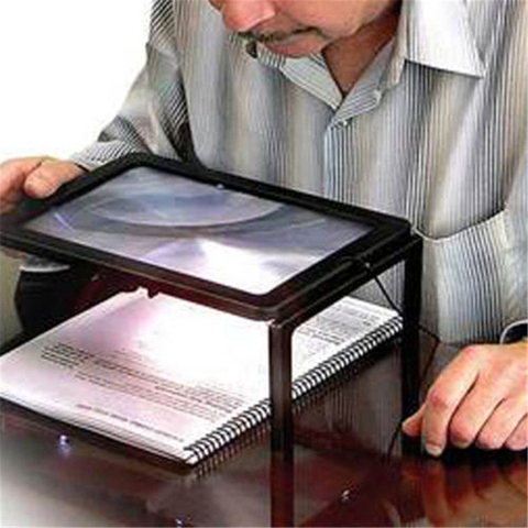 Lupa de lectura de página completa 3X con 4 luces LED y soporte para personas mayores, lectura, joyería, degeneración Macular ► Foto 1/6