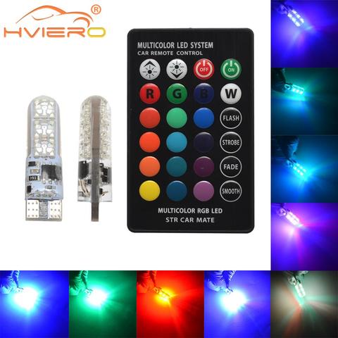 2X T10 sílice RGB W5w controlador remoto LED RGBW 501, 194 de 168 6SMD 5050 de bóveda del adorno del coche de la luz de la cuña lateral Led DC 12V bombillas de coche ► Foto 1/6