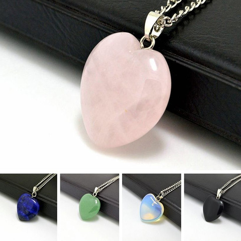 Collar de gargantilla de piedra de cuarzo Natural con corazón lindo para mujer, Colgante de Piedra de ópalo de Chakra curativo de la suerte para mujer, regalo de fiesta, joyería ► Foto 1/6