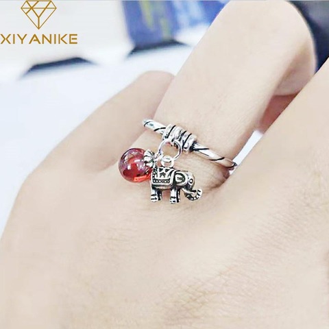 XIYANIKE-anillo de compromiso de Plata de Ley 925 para mujer, colgante de elefante Simple Vintage para parejas, joyería hecha a mano, regalos ► Foto 1/5