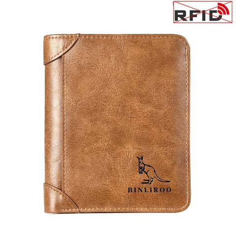 Billetera antirrobo de cuero genuino para hombre y mujer, billetera con cremallera corta RFID, tarjetero ► Foto 1/6