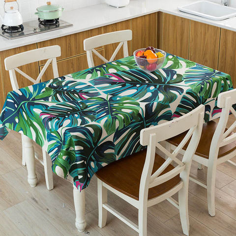 Mantel de lino con patrón de flamencos Monstera, mantel de estilo nórdico con hojas verdes tropicales, impermeable, para cocina, Hotel, Picnic, mesa de comedor, escritorio, decorativo, nuevo ► Foto 1/6