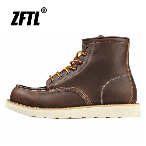 ZFTL-Botas tipo Martins para hombre, botines informales de cuero de Caballo Loco, con cordones, estilo retro americano ► Foto 1/6