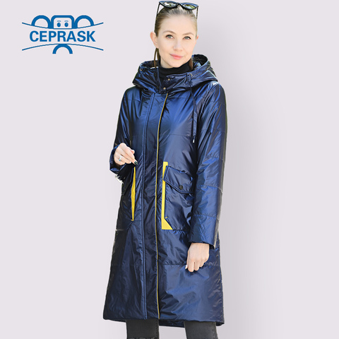 Parka delgada de algodón para mujer, de talla grande abrigo largo, tela metálica de alta calidad, contraste de Color, primavera y otoño, novedad de 2022 ► Foto 1/6