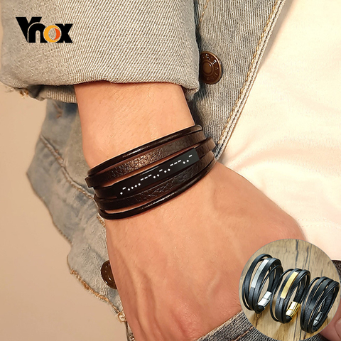 Vnox-Pulseras de cuero en capas para hombres, pulsera personalizada con código Morse I LOVE YOU, regalo para hombres ► Foto 1/6