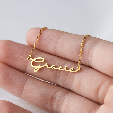 Collar de acero inoxidable para mujer, Gargantilla con placa con nombre y firma, estilo de escritura a mano, regalo para mujer ► Foto 1/6