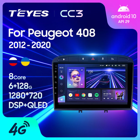 TEYES-Radio Multimedia CC3 con GPS para coche, Radio con reproductor de vídeo, navegador estéreo, Android 10, No 2din, DVD, para Peugeot 408 1 2009-2016 ► Foto 1/6