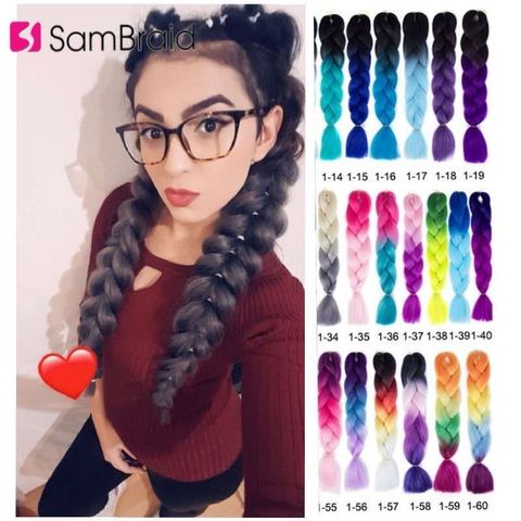 SAMBRAID 24 pulgadas Ombre pelo sintético Jumbo trenzado cabello trenzas Jumbo 100g/paquete trenzas de Crochet falso extensiones de cabello ► Foto 1/6