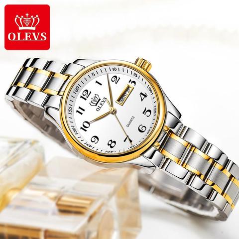 OLEVS-reloj de cuarzo clásico para mujer, resistente al agua, correa de acero inoxidable, reloj de moda para mujer, reloj con fecha de regalo ► Foto 1/6