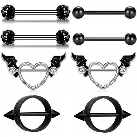 De acero inoxidable ala del ángel pezón JUEGO DE piercings 14G corazón pezón Piercing joyería a granel encantador pezón negro Piercing barra cuerpo ► Foto 1/6