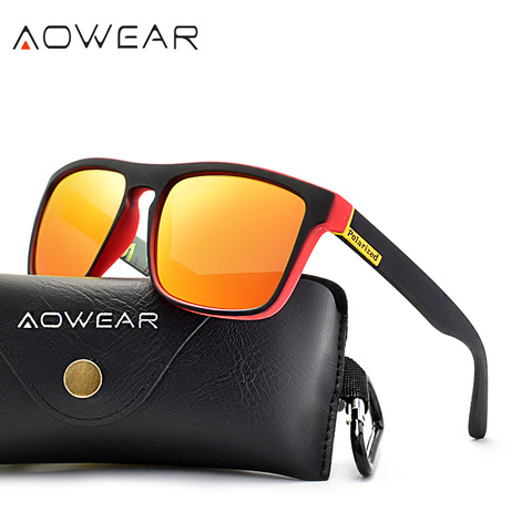 AOWEAR-gafas de sol cuadradas clásicas para hombre y mujer, lentes de sol polarizadas con espejo de plástico Vintage para conducir, con funda ► Foto 1/6