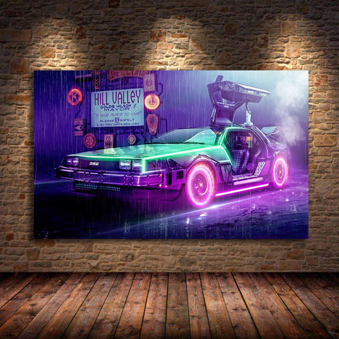 Coche DeLorean DMC volver al futuro Cartel de la película cartel motivacional cuadro sobre lienzo para pared para habitación decoración del hogar sin marco ► Foto 1/6