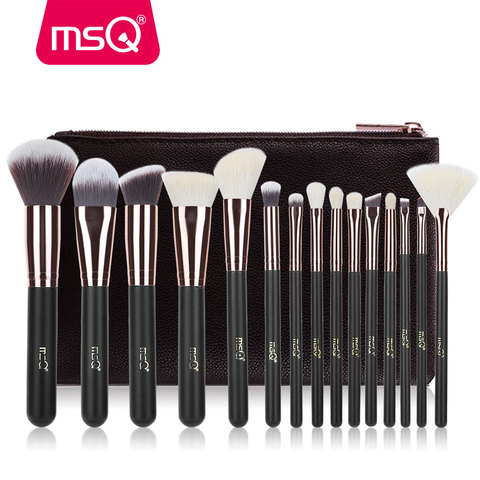 MSQ Rosa oro 7 piezas 15 piezas maquillaje de los cepillos conjunto Fundación polvo de sombra de ojos cepillo Kits Natural y sintético pelo herramientas de maquillaje ► Foto 1/6