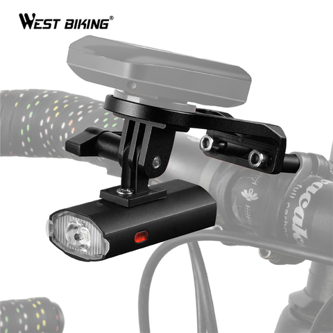 WEST BIKING-Luz para bicicleta con soporte de montaje GoPro, para ordenador Garmin, Bryton, recargable vía USB, resistente al agua, linterna para bicicleta de 300LM ► Foto 1/6