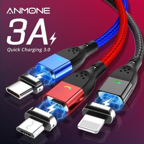 ANMONE USB tipo C Cable magnético tipo C imán de alambre de carga rápida teléfono móvil QC3.0 2M USB-C datos cable ► Foto 1/6