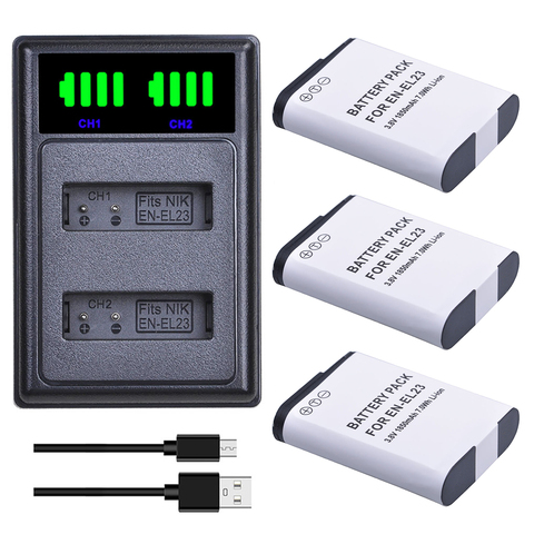 EN-EL23 ENEL23 EN EL23 batería + LED USB Dual cargador con puerto tipo C para cámara Nikon COOLPIX P900, P610, P600, B700, S810c ► Foto 1/6