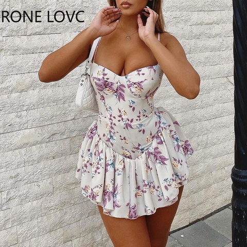 Vestido corto informal de verano con tirantes finos y estampado Floral, minivestido con volantes para mujer, 2022 ► Foto 1/4