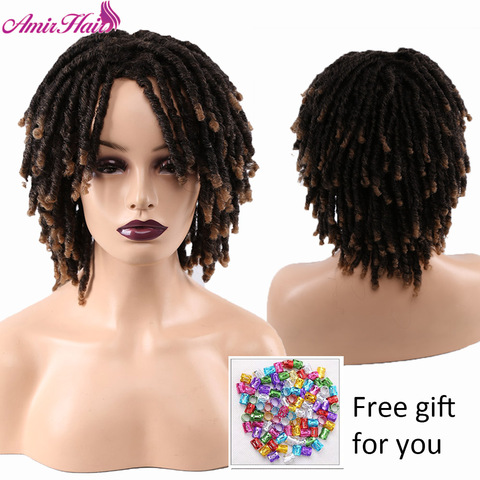 Pelucas rizadas de pelo sintético Afro para mujeres y hombres, pelo corto de ganchillo, color marrón ombré, con cierre de pelo falso ► Foto 1/6