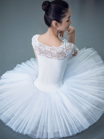 Tutú de Ballet profesional para adultos, falda tutú de tul de malla dura de 5 capas con cintura elástica blanca y negra ► Foto 1/6