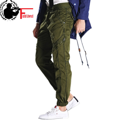 Ejército verde hombres militares Pantalones Slim Fit trabajo pantalones de carga táctica recto Casual pantalones largos pantalones de hombre con bolsillos ► Foto 1/6