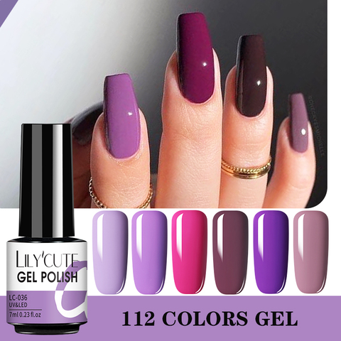 LILYCUTE 7ml Gel de esmalte de uñas púrpura desnudo serie uñas Semi permanente baño Gel UV LED barnices Base Top de abrigo ► Foto 1/6