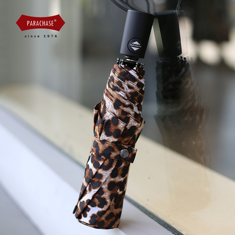 Paraguas con estampado de leopardo para mujer, sombrilla de mango largo, plegable, automático, con 8 varillas ► Foto 1/6