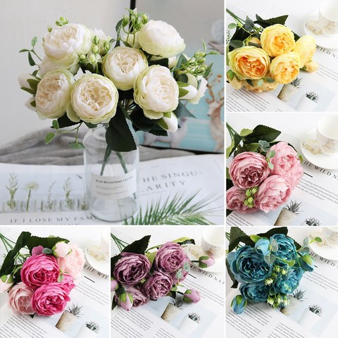 30cm rosa de seda ramo de peonías, flores artificiales 5 cabezas grandes 4  pequeño ramo de novia boda inicio decoración simulación flores - Historial  de precios y revisión | Vendedor de AliExpress -