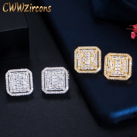 CWWZircons-pendientes de circonia cúbica para mujer, aretes pequeños, plata esterlina 2022, Zirconia, circonita, zirconita, grande y cuadrado, boda, CZ730 ► Foto 1/6