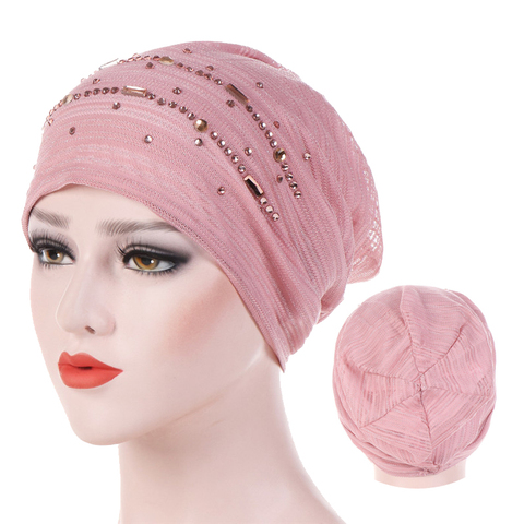 Verano encaje fino Turbante de algodón sólido gorros Hijab interiores de brillo suave de las mujeres musulmanas Turbante sombrero de la cabeza Hijab Underscarf tapa ► Foto 1/6